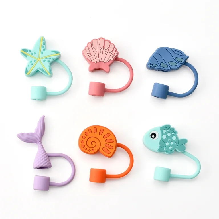Cook With Color 6-Piece Silicone Straw Topper Set, Reusable Universal Straw Covers, Shells | Walmart (US)