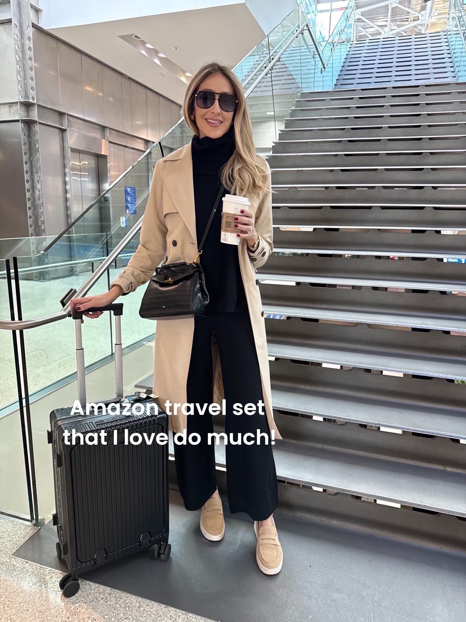 Amazon travel set that I love so much 
Elegant turtleneck sweater top and matching pants 
All very comfortable and so stylish 
Run tts, wearing a size small 
Airport outfit 
Travel outfit

#LTKTall #LTKOver40