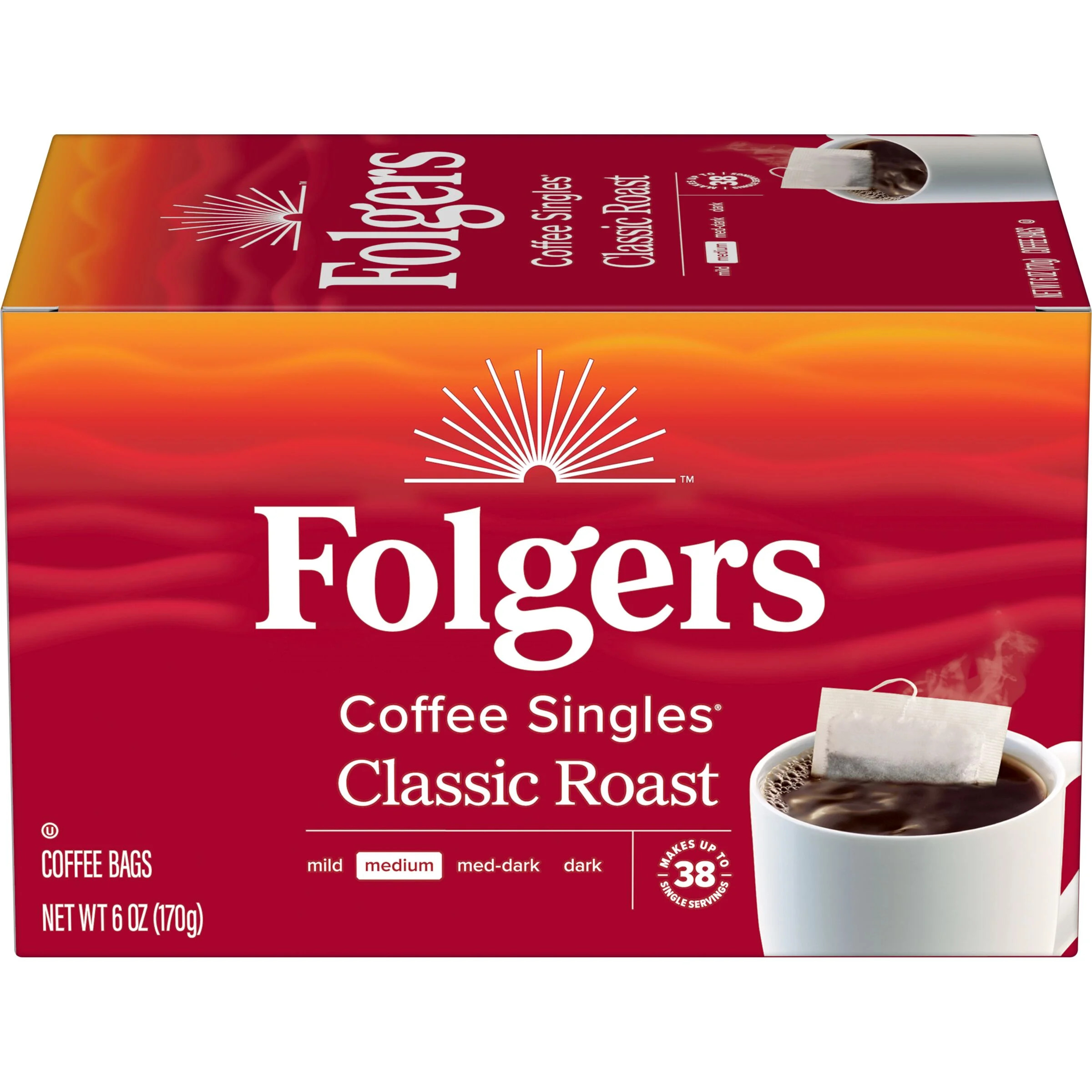 Folgers Coffee Singles Classic Roast Coffee Bags, 38 Count | Walmart (US)