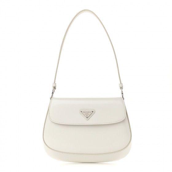 PRADA Spazzolato Cleo Flap Shoulder Bag White | Fashionphile