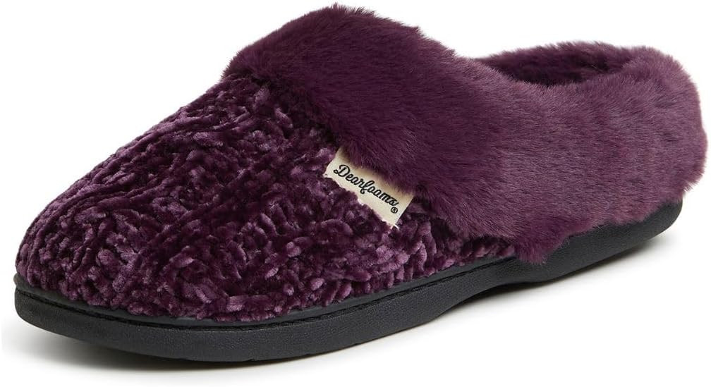Dearfoams Women's Fuzzy Memory Foam Cable Knit Claire Clog House Slipper with Wide Widths | Amazon (US)