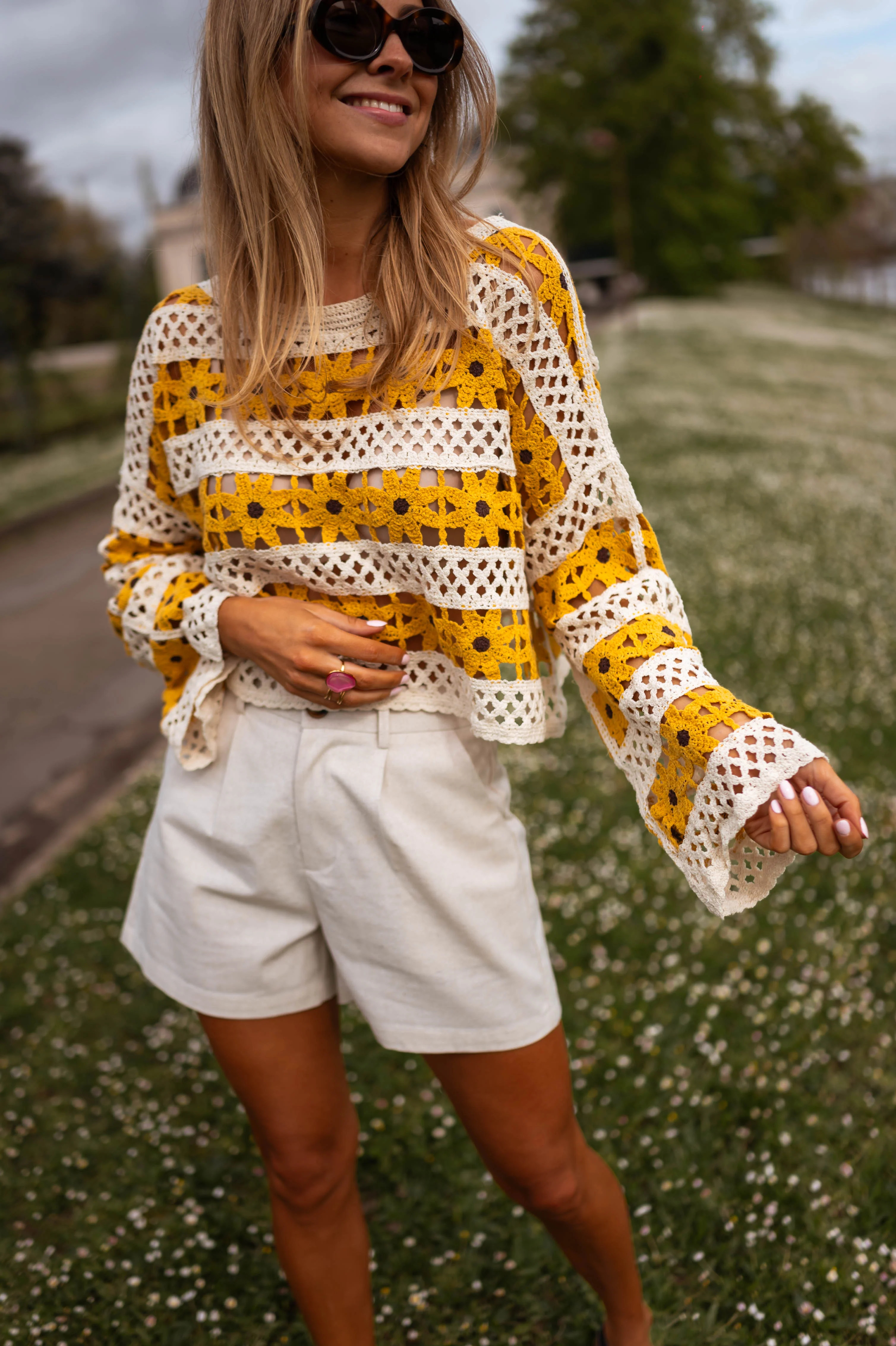 Ecru and Yellow Crochet Taylor Blouse | Easy Clothes