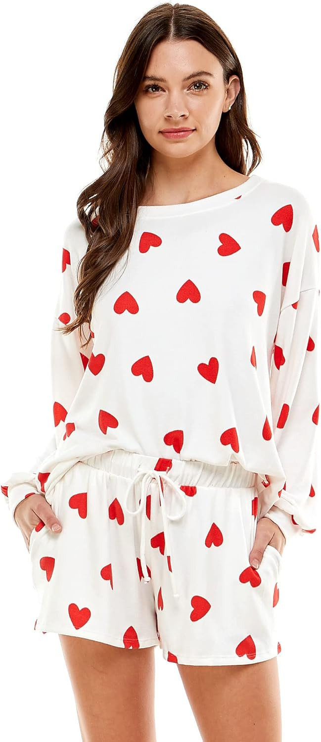 MINT PLUS PINK Women's Two Piece Outfits Pajama Long Sleeve Shirt and Elastic Shorts Pant Lounge ... | Amazon (US)