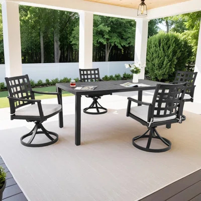 Modern Classic 5Pc Outdoor Patio Dining Set, A Rectangular Table & Four Swivel Rock Dining Chairs, Cast Aluminum,Sunbrella Cushion, Weather-Resistant | Wayfair North America