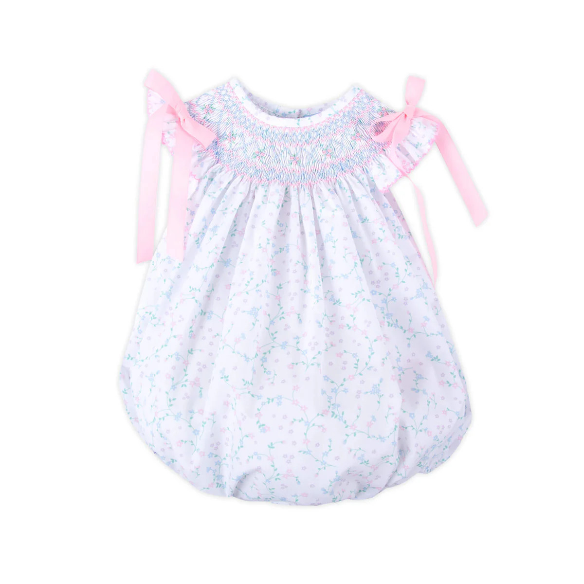 Dainty Floral Smocked Bow Bubble | Classic Whimsy