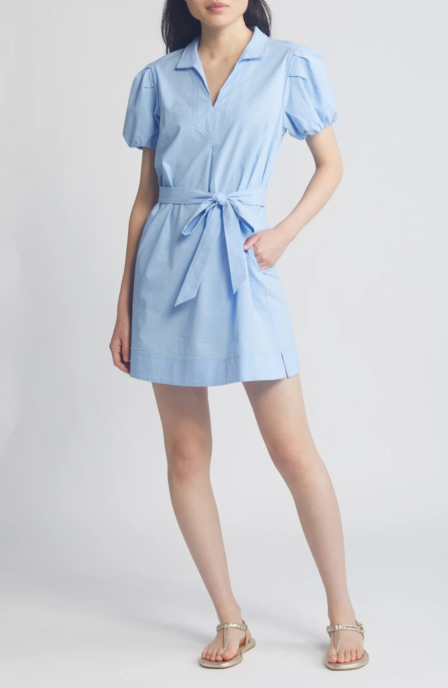 Nova Wave Puff Sleeve Tie Belt Shirtdress | Nordstrom
