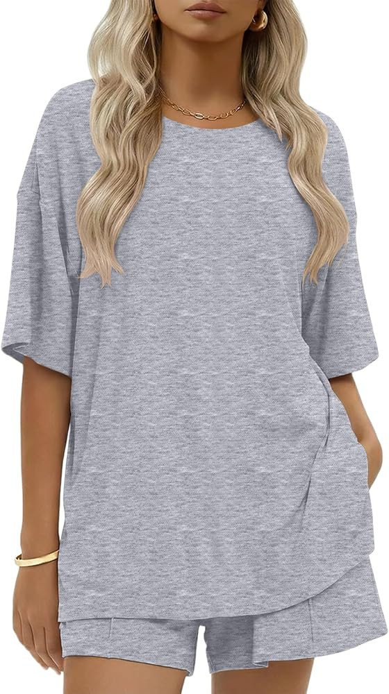 Ekouaer Womens Cotton 2 Pieces Short Sets Summer Short Sleeve Outfits Casual Matching Lounge Set ... | Amazon (US)