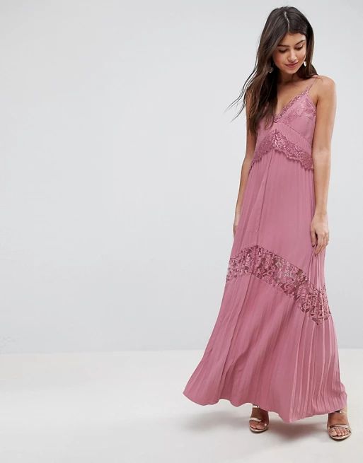 ASOS Pleated Maxi Dress with Lace Inserts | ASOS US