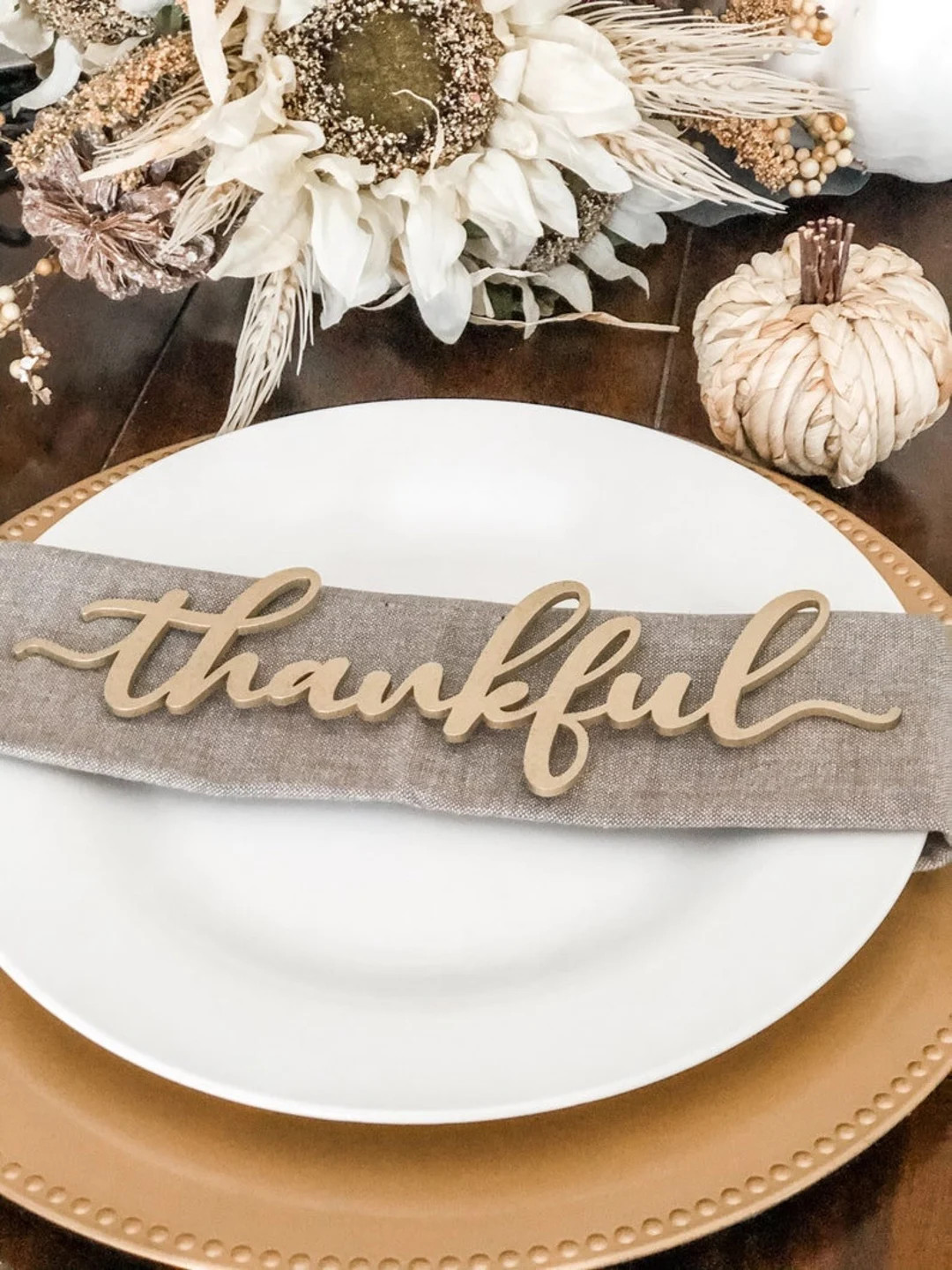 Thanksgiving Place Cards, Fall Table Decor, Thankful Word Plates, Holiday Place Setting, Gold Tha... | Etsy (Global)