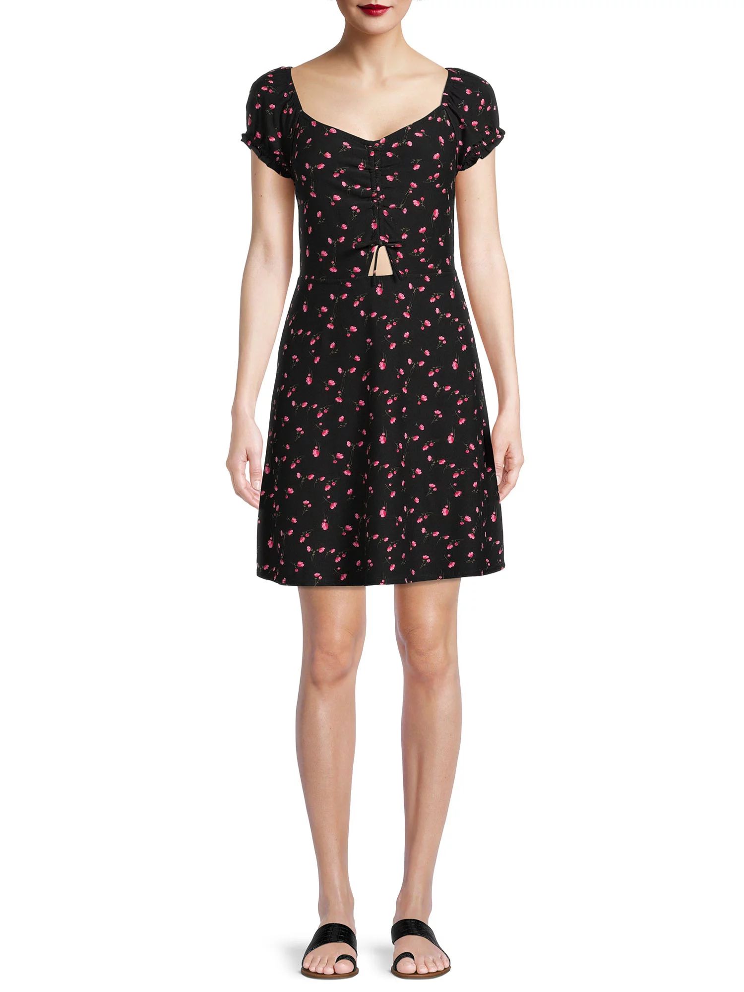 No Boundaries Juniors' Cut-Out Dress with Ruched Front | Walmart (US)