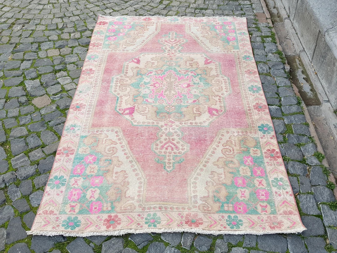 Pastel Persian Rug , Handmade Rug Turkish Rug Vintage Oushak Rug 7.2 X 4 Ft Hallway Rug , Oushak ... | Etsy (US)