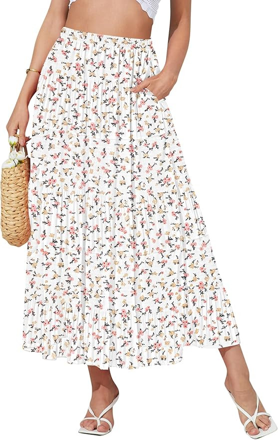 NASHALYLY Women's High Waisted Maxi Skirt,Elastic Chiffon Boho Long Skirt with Pockets | Amazon (US)