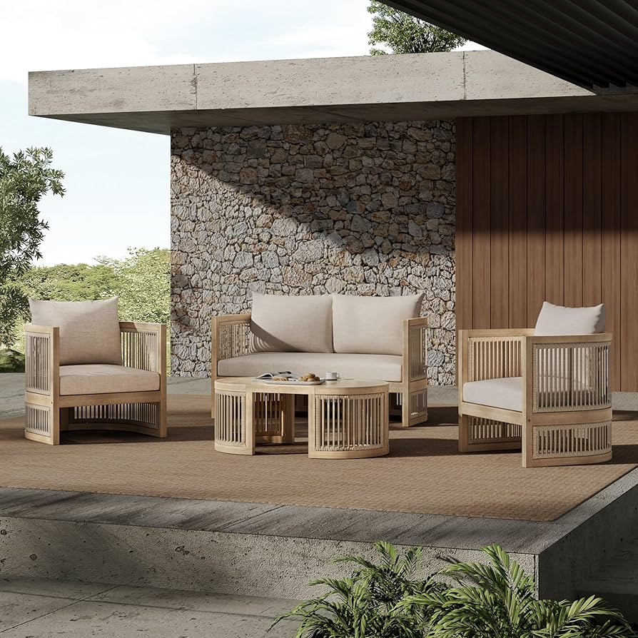 Christopher Knight Home Delbert Acacia Wood 4 Piece Patio Furniture Set, Wooden Patio Conversatio... | Amazon (US)