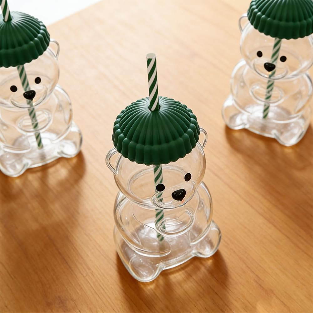 2025 New glass bear cup Bear Straw Cup, 20oz Cute Bears Glass Tumbler with Reusable Straw - Cute ... | Amazon (US)