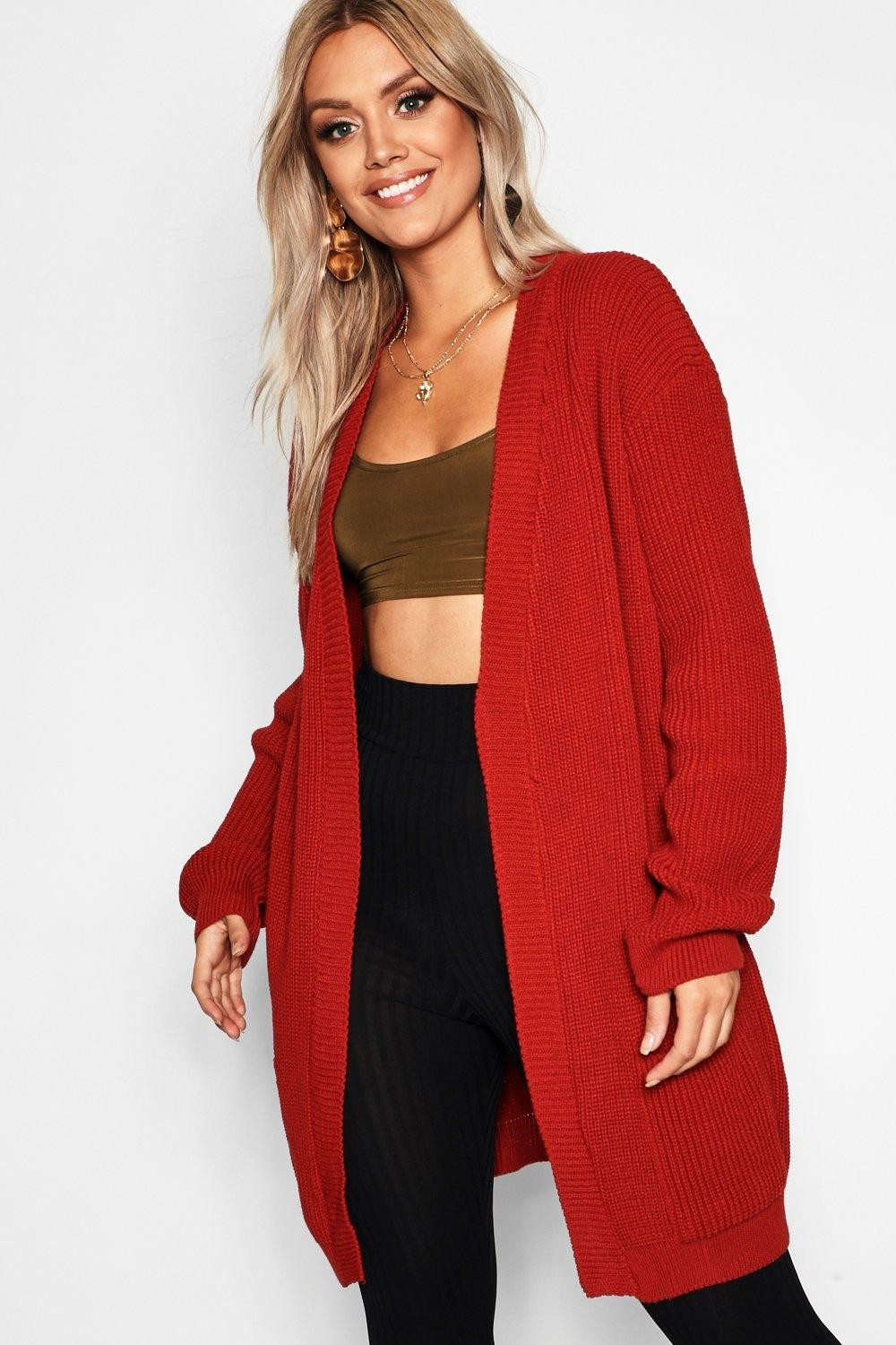 Womens Plus Boyfriend Knitted Cardigan - Orange - 16 | Boohoo.com (US & CA)