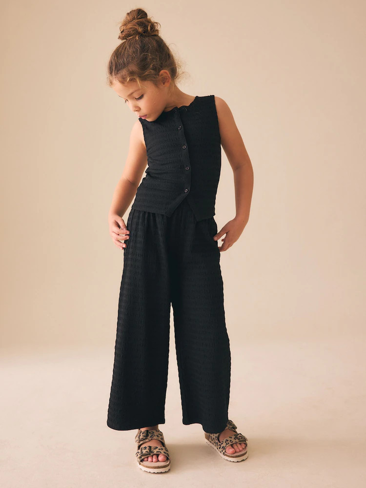 Black Textured Waistcoat Wide Leg Set (3-16yrs) | Next US