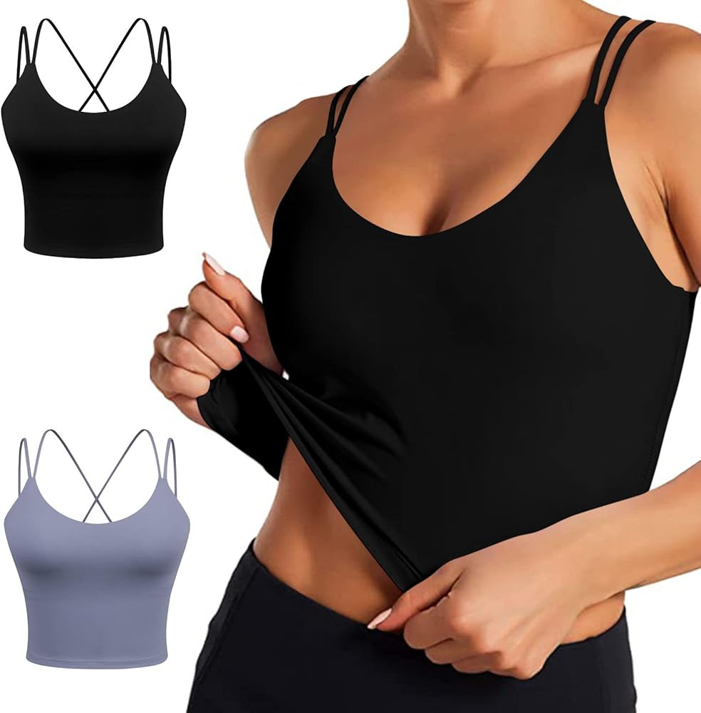 Women's Longline Sports Bra Padded Strappy Yoga Bra Fitness Running Workout Crop Tank Top（2pack... | Amazon (US)