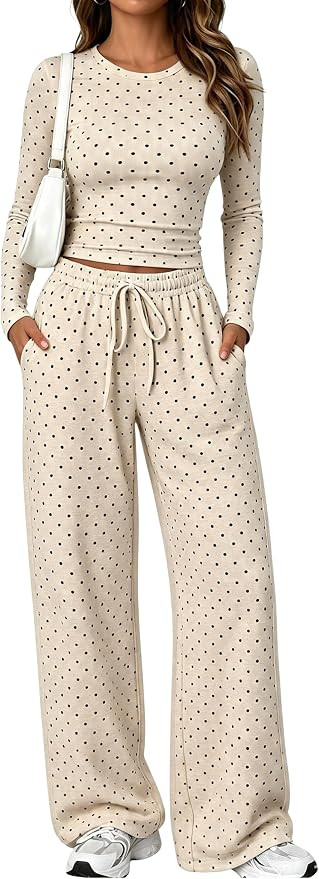 Springrain Women's 2 Piece Polka Dot Lounge Sets Outfit Fall | Adjustable Drawstring Elastic Wais... | Amazon (US)