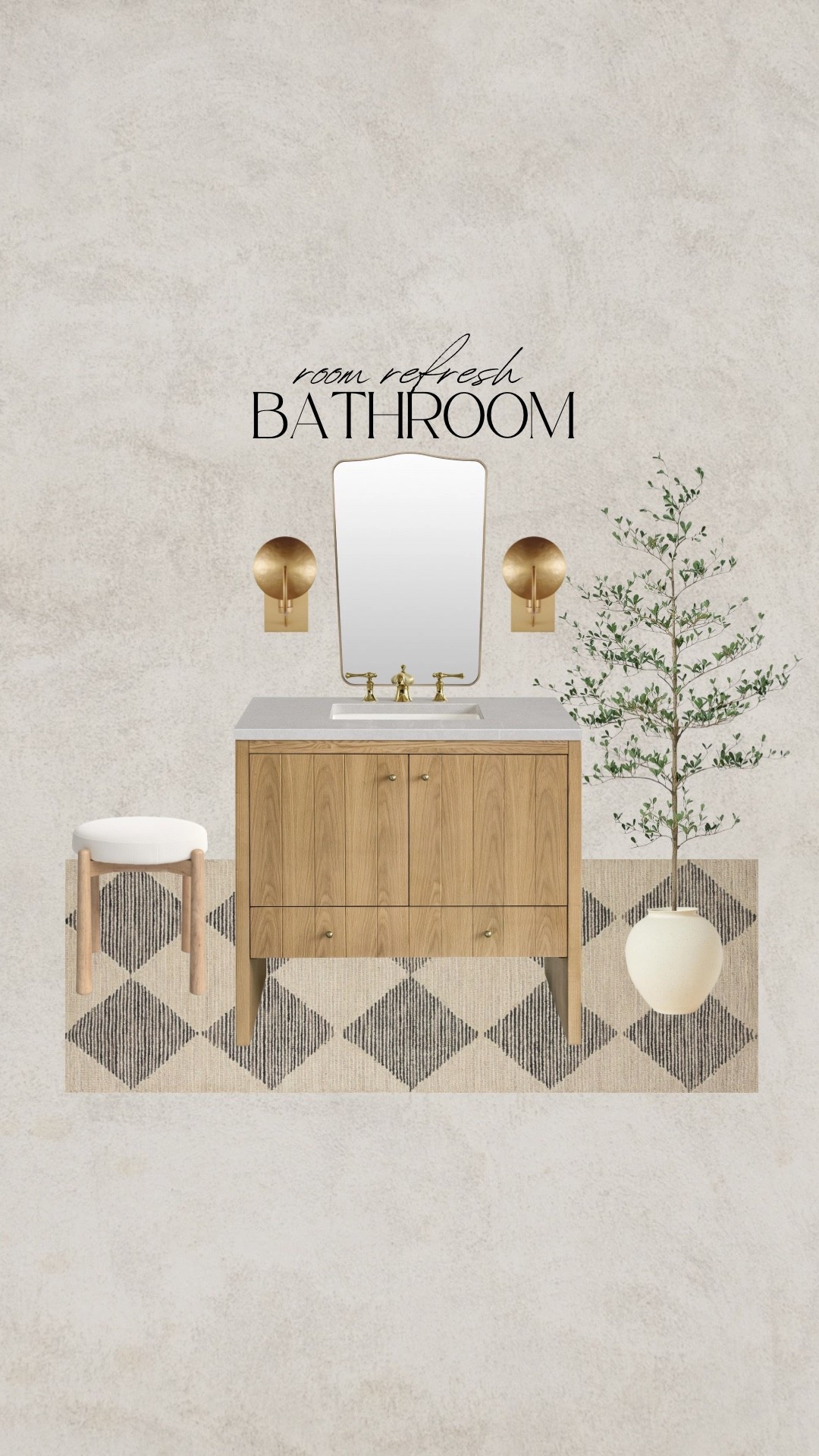 Modern organic bathroom, white oak vanity, slatted wood, faux olive tree, olive tree, checkered rug, runner rug, checkered runner, gold wall sconce, gold lighting, modern lighting, modern vanity, white oak stool, upholstered stool, gold wall mirror, gold mirror, gold faucet

#LTKHome #LTKSeasonal #LTKSaleAlert

#LTKHome #LTKSaleAlert #LTKSeasonal