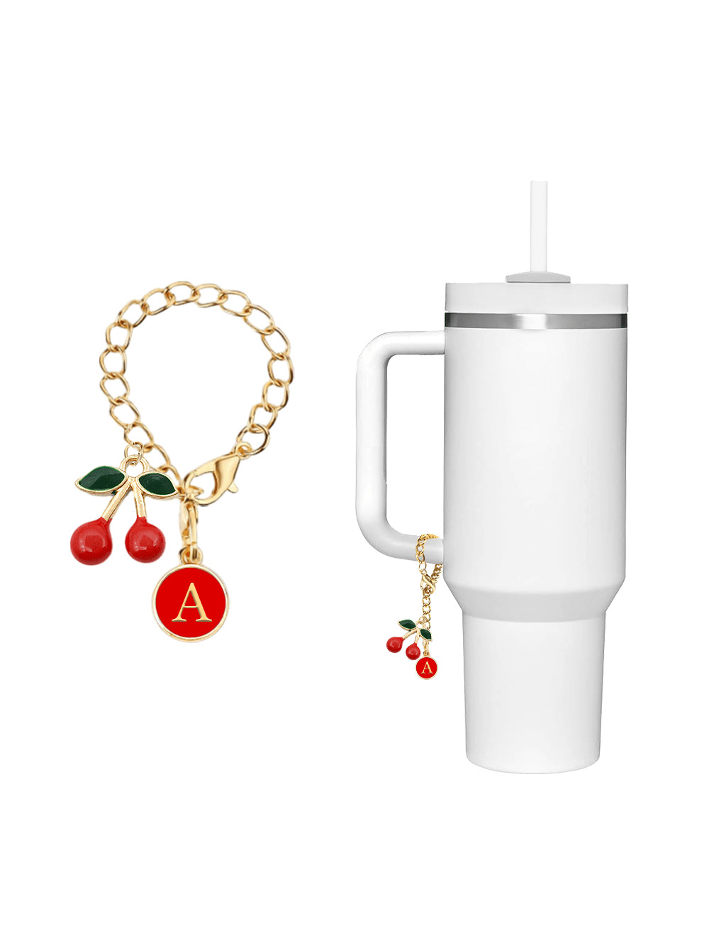 New Cherry Letter Charms Accessories Straw Cover Cap For  Cup Name Id Plate Initial  Letter Handl... | SHEIN