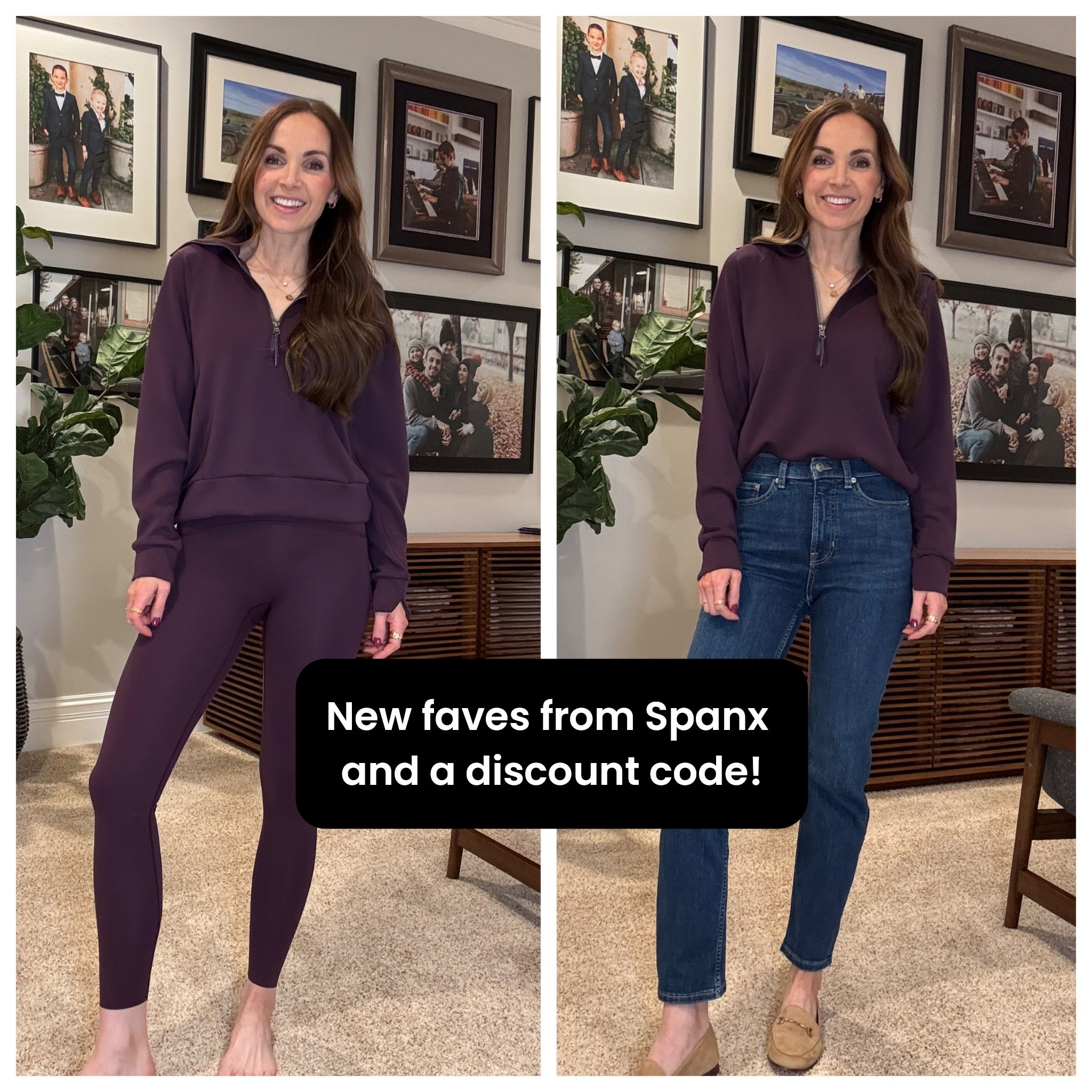 New faves from Spanx - blackberry color in their air essentials and booty boost! I’m in a small in the top and an XS in the leggings.

Also these reDefine jeans are amazing and have support and stretch! I’m in a size 4.

CODE MERRICKXSPANX for 15% off for new customers at Spanx! #SpanxPartner