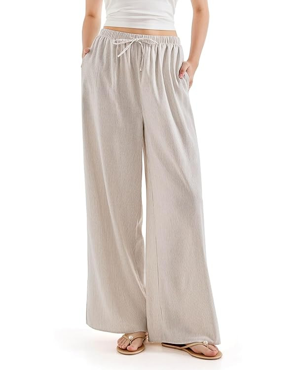 SUUKSESS Women Wide Leg Linen Pants with Pocket High Waisted Lounge Palazzo Pant | Amazon (US)