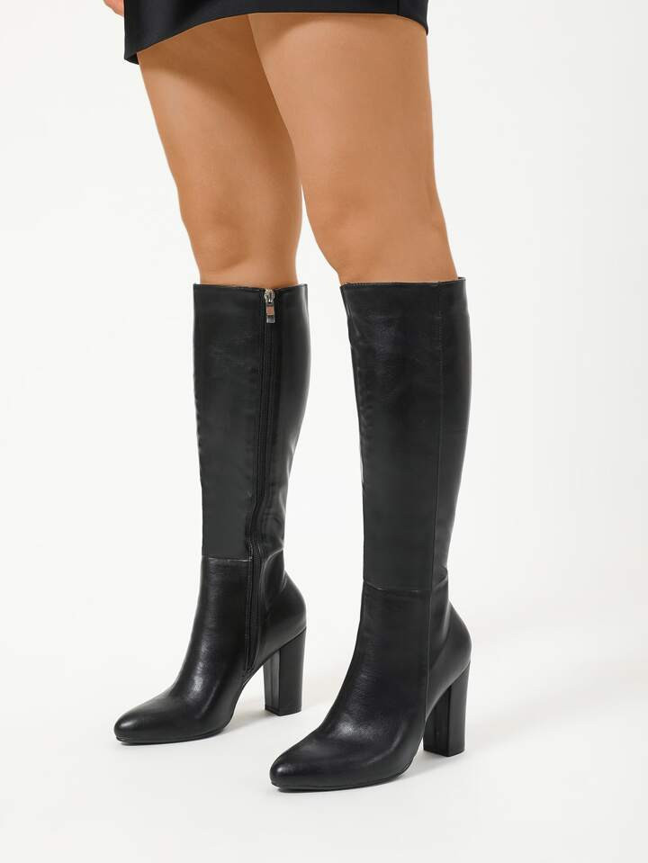 Zipper Side Point Toe Chunky Heeled Classic Boots | SHEIN