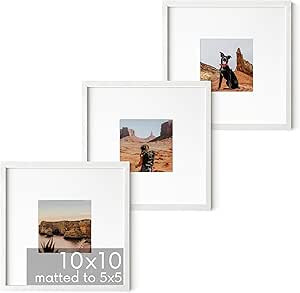 HAUS AND HUES Solid Oak Wood 10”x10” Picture Frames Matted to 5”x5” Set of 3-10x10 Square... | Amazon (US)