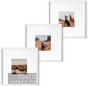HAUS AND HUES Solid Oak Wood 10”x10” Picture Frames Matted to 5”x5” Set of 3-10x10 Square... | Amazon (US)