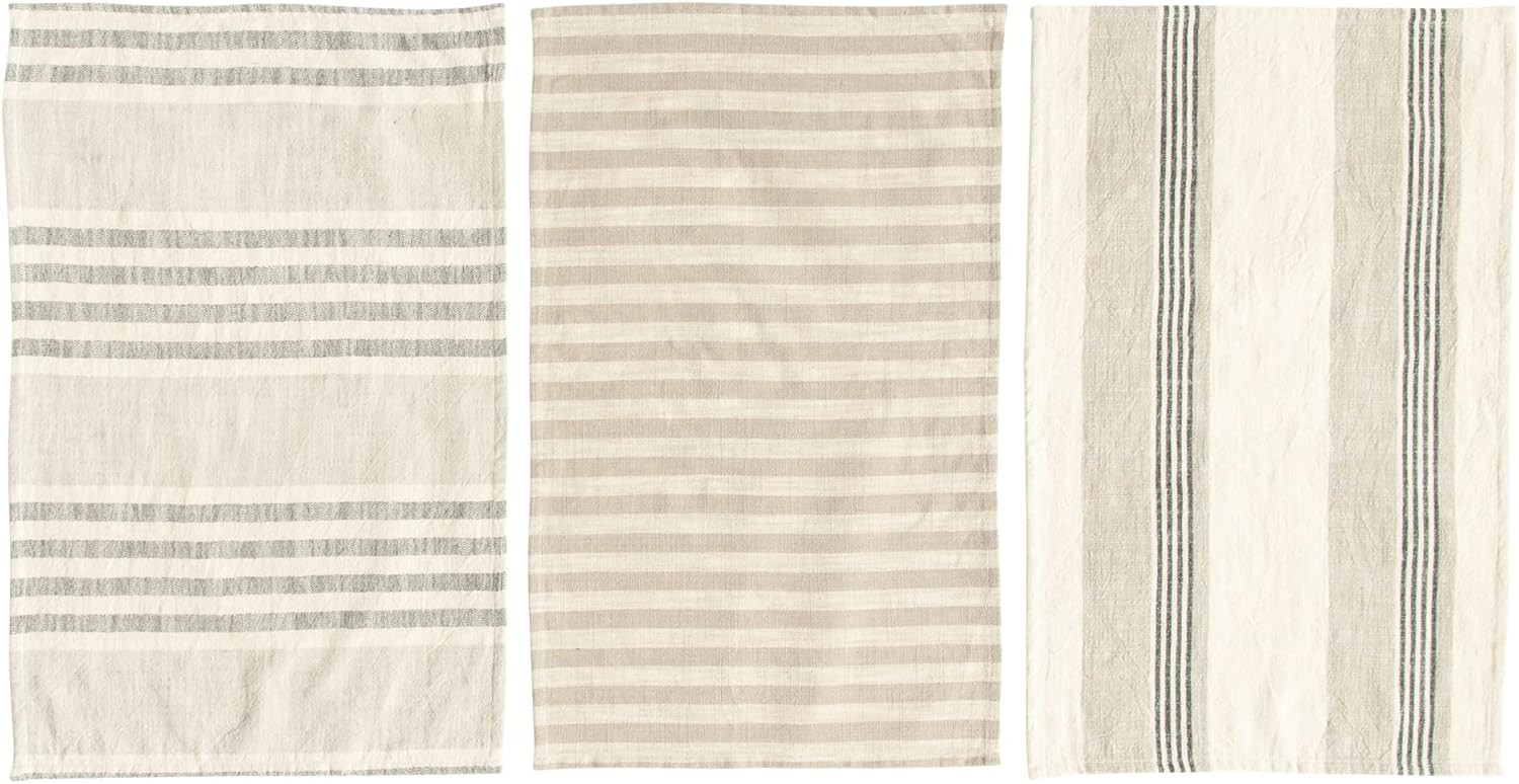 Creative Co-Op Tan & Grey Striped Cotton Tea Towels (Set of 3 Pieces) | Amazon (US)