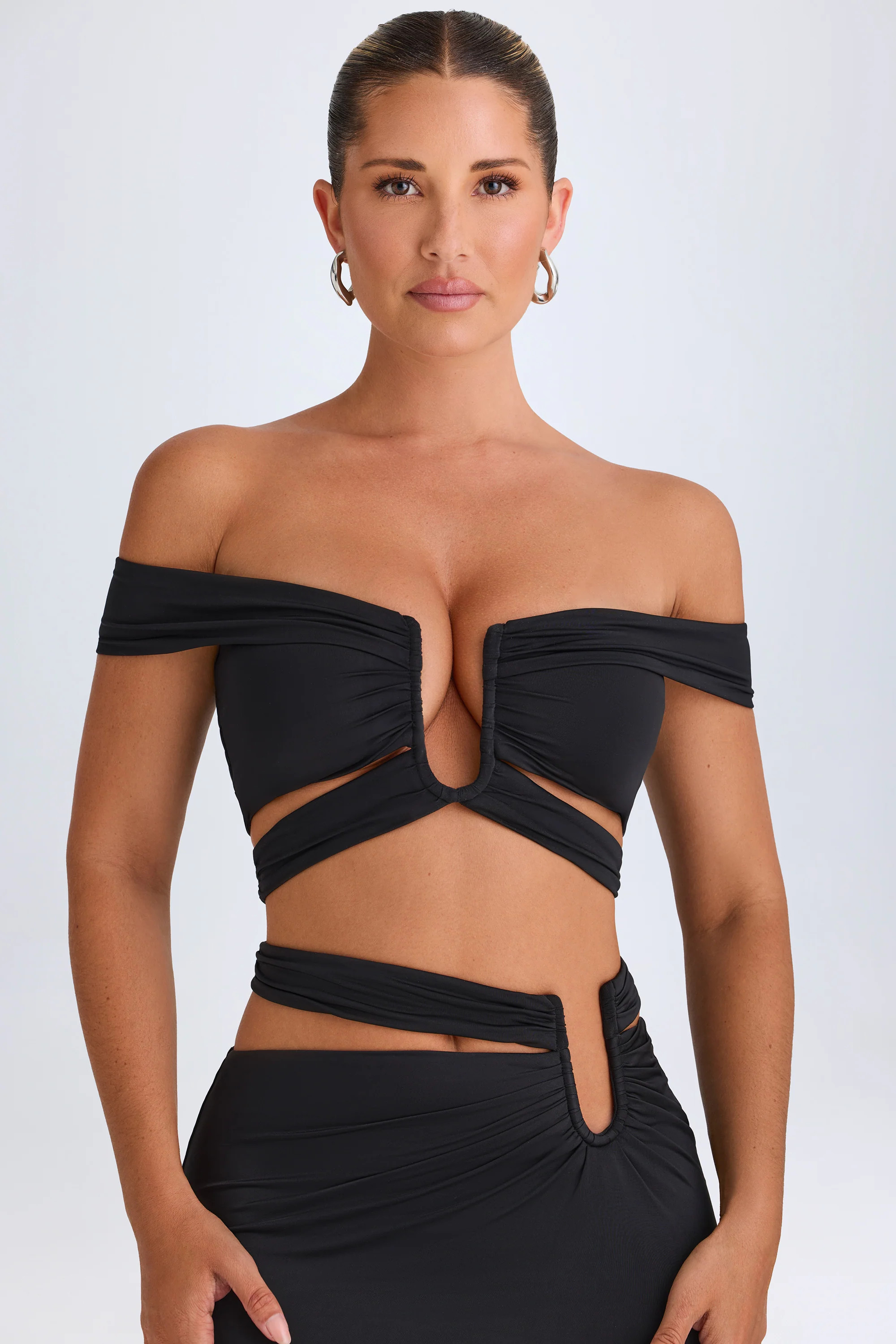 Cut-Out Off-Shoulder Crop Top in Black | Oh Polly