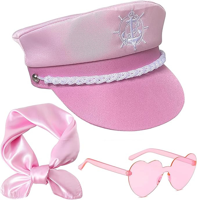 DPLin Pink Captain Hat with Sunglasses & Scarf Yacht Sailors Hat Nautical Marine Navy Costume for... | Amazon (US)