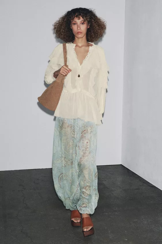 ZW COLLECTION LACE RUFFLE BLOUSE | Zara US