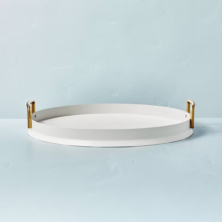 Round 16" Metal Decor Tray Cream/Brass - Hearth & Hand™ with Magnolia | Target