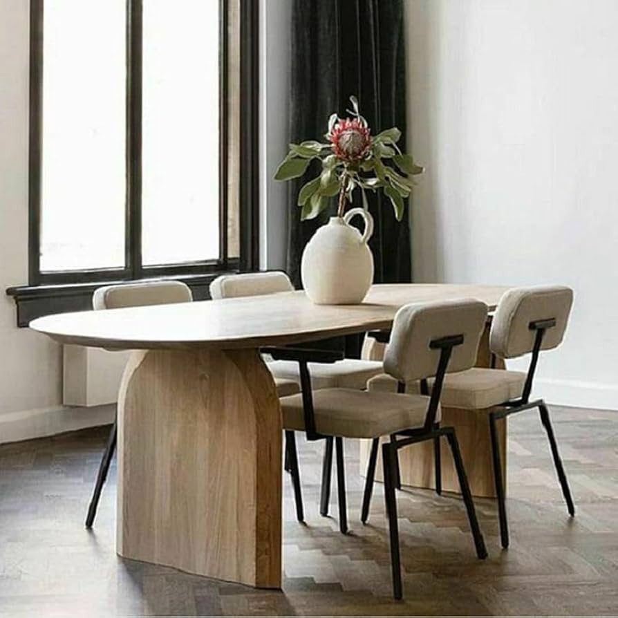 LITFAD Modern Dining Room Table Oval Natural Solid Wood Fixed Table Standard Height Furniture Res... | Amazon (US)