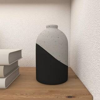 Litton Lane 10 in. Black Handmade Color Block Speckled Ceramic Decorative Vase 70384 - The Home D... | The Home Depot
