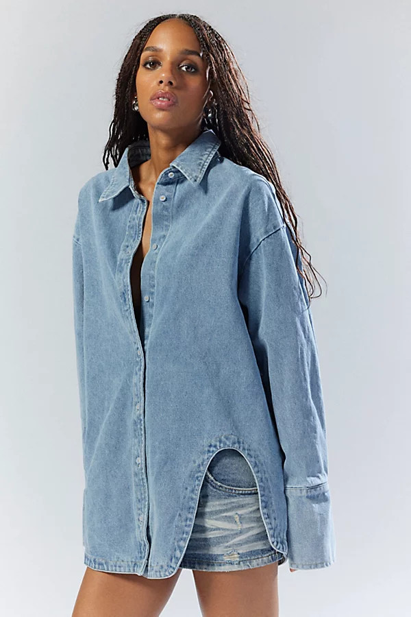Lioness Off Duty Denim Shirt Top in Light Blue, Women's at Urban Outfitters | Urban Outfitters (US and RoW)