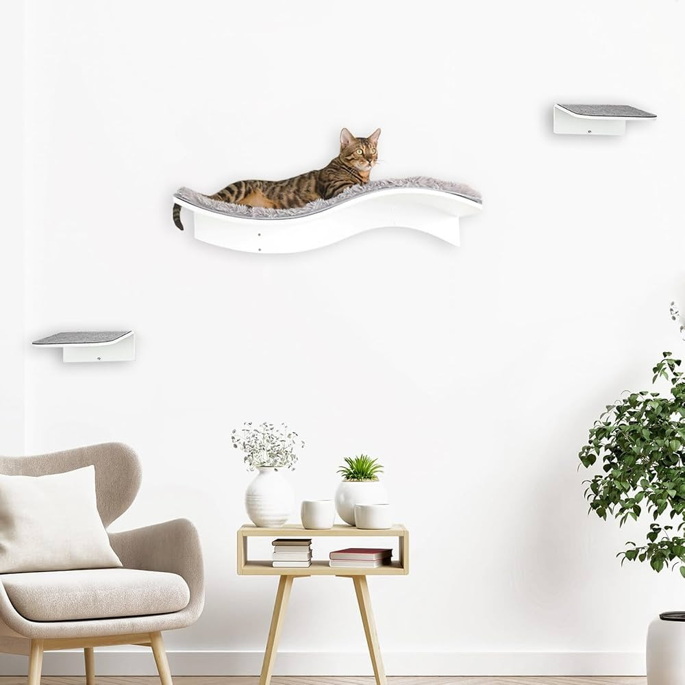 Wall-Mounted Cat Bed and Perch – Space-Saving Cat Furniture with Removable Carpet, Curved Woode... | Amazon (US)