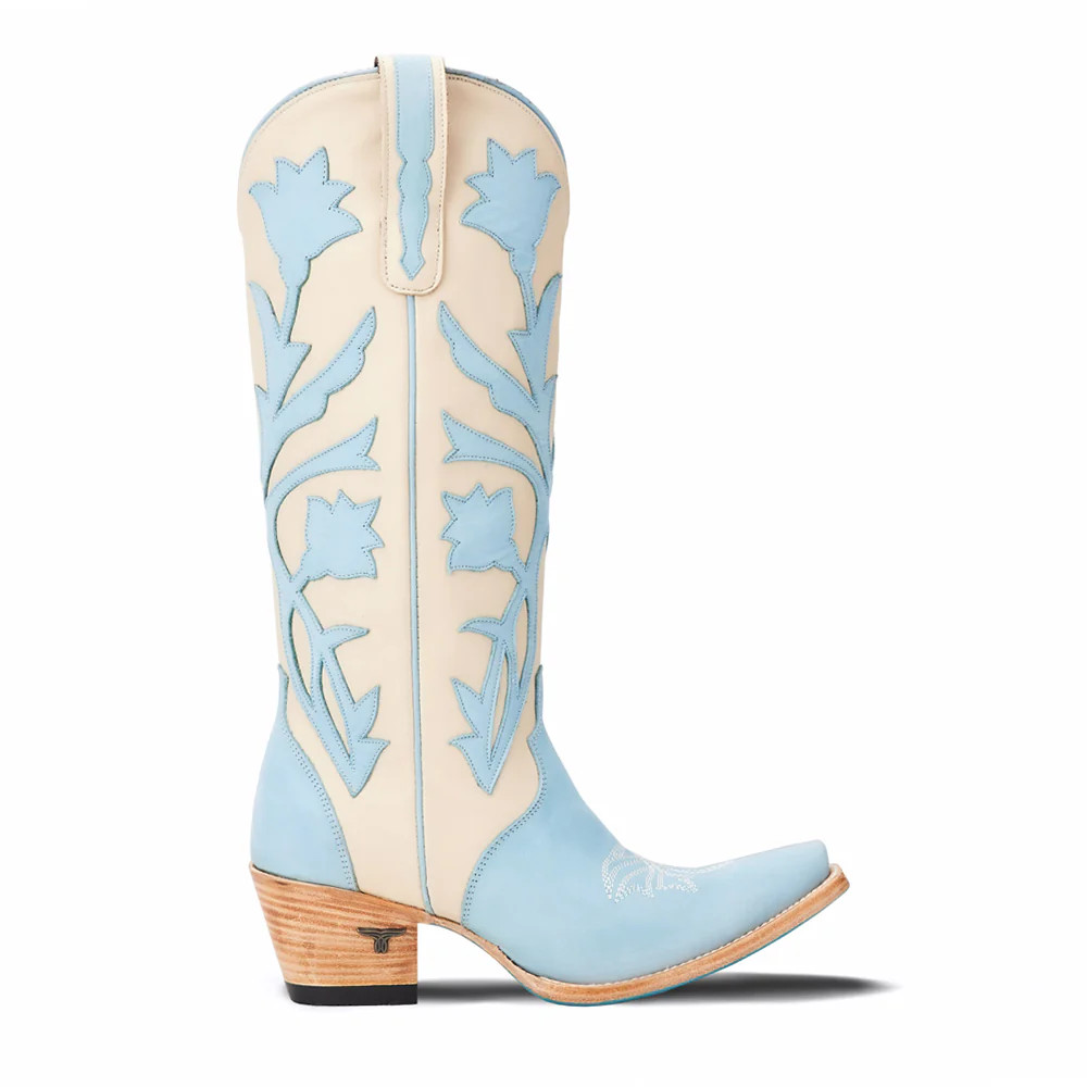 Shop Blue, Off White Womens Lane Jolene Tooled Inlay Floral Snip Toe Cowboy Boot | Shoebacca