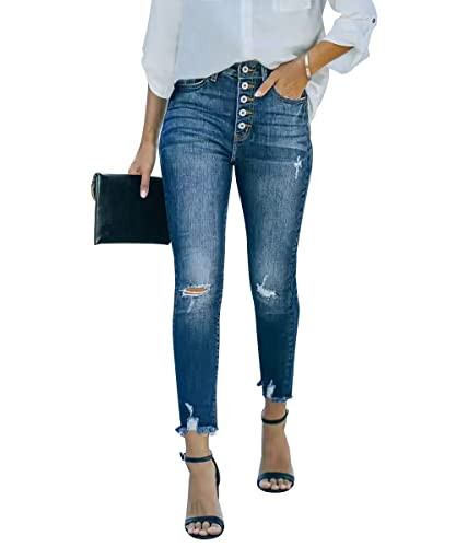 KUNMI Women's Ripped Skinny Jeans Distressed Stretchy Denim Pants | Amazon (US)