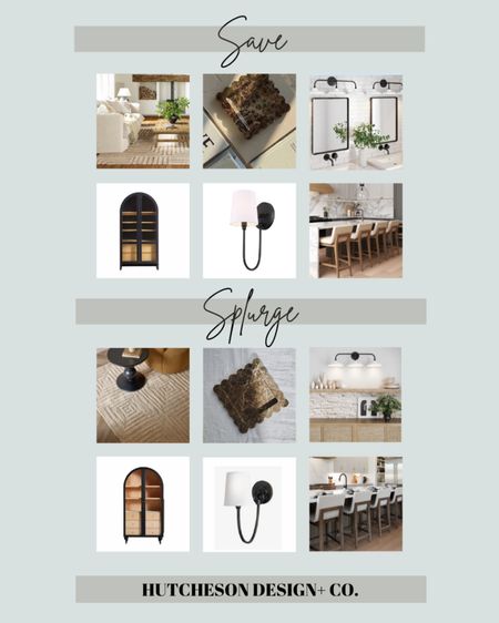 Save or Splurge weekly roundup! We found some great designer  and affordable look a-likes for you this week. Shop your favorites below! 



Dupe lighting, designer counter stools, look for less, black arched cabinets, 3 light pendant lighting, bathroom lighting, sconces, marble trays.

#LTKunder100 #LTKFind 

#LTKhome