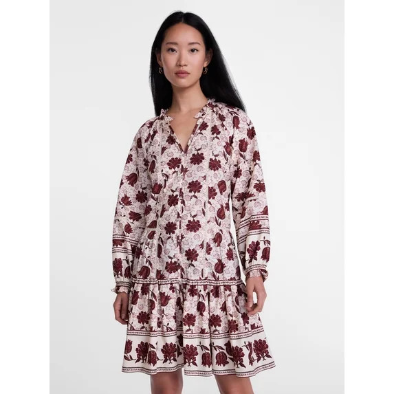 Scenario Women's and Women's Plus Tiered Hem Dress with Long Sleeves, Sizes XS-4X | Walmart (US)