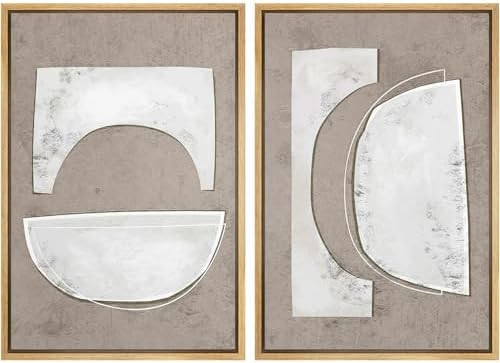 Framed Canvas Print Wall Art Set Art Deco Grunge White Polygons Abstract Shapes Cozy Neutral Minimal Decorative Nordic Zen Bohemian for Living Room, Bedroom, Office - 16"x24"x2 Natural | Amazon (US)