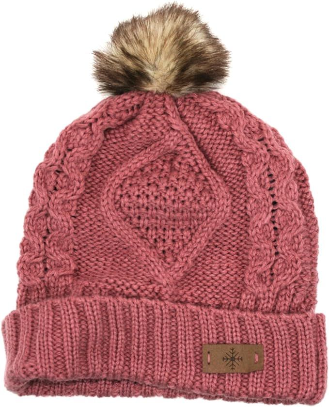 ANGELA & WILLIAM Women's Winter Fleece Lined Cable Knitted Pom Pom Beanie Hat | Amazon (US)