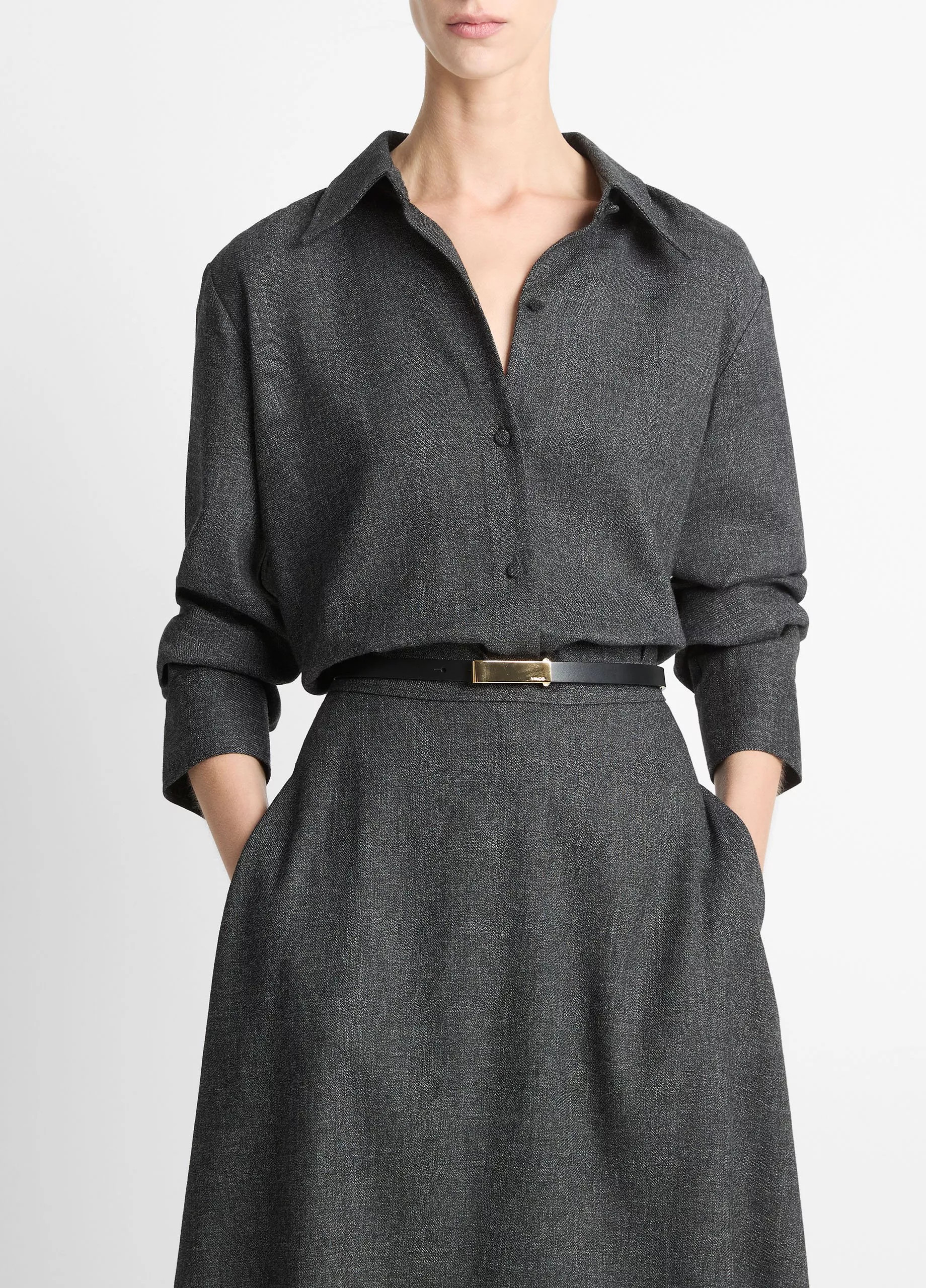 Italian Jaspe Relaxed Button-Front Shirt | Vince LLC