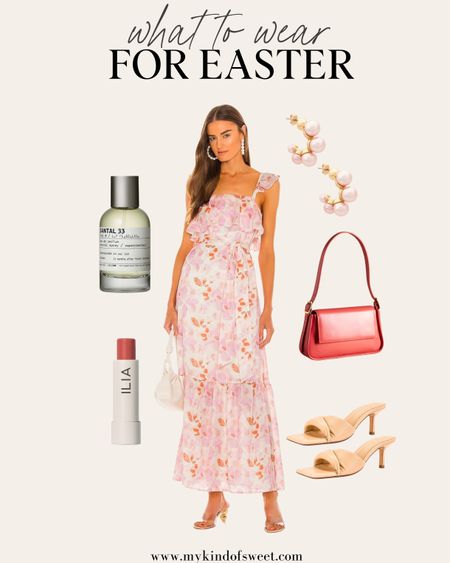 What to wear for Easter // This floral is so pretty with a pop of pink. Add these pearl hoop earrings and simple heels.

#LTKSeasonal #LTKstyletip #LTKitbag