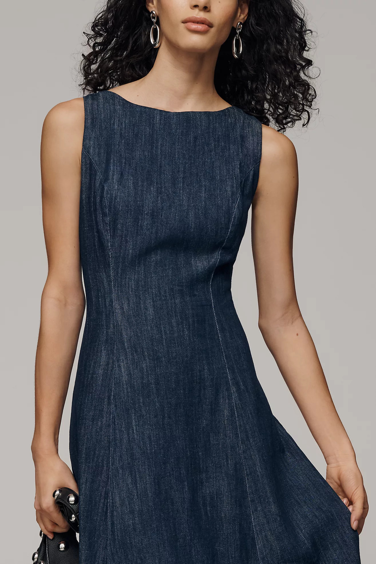 By Anthropologie Boat-Neck Denim Bubble Midi Dress | Anthropologie (US)