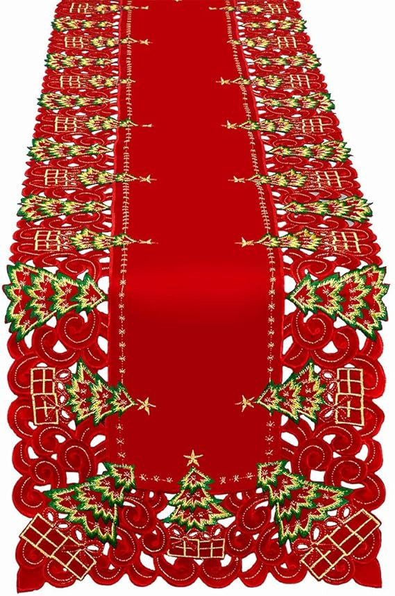 Grelucgo Embroidered Christmas Holiday Holly Tree Table Runner, Dresser Scarf, Rectangular 16 x 5... | Amazon (US)