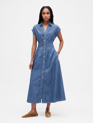 Denim Roll-Cuff Midi Shirtdress | Gap (US)