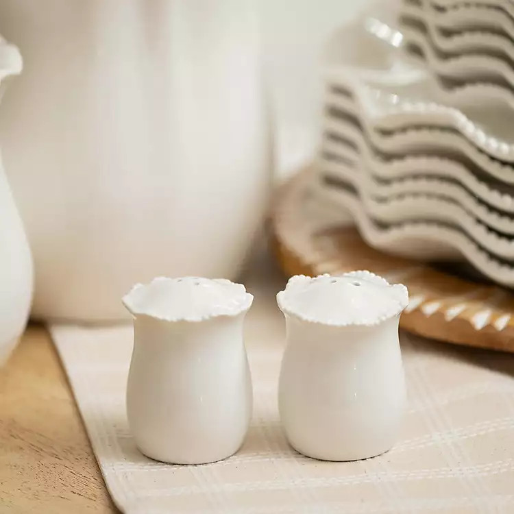 White Wavy Beaded Salt and Pepper Shaker Set | Kirklands